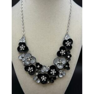 NY & Company Black and Silver Floral Necklace